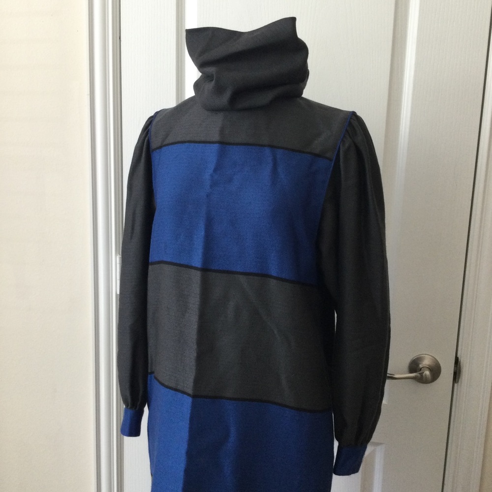 Vintage 1980s Balenciaga Paris Cowl Neck Wool Shift Dress Sz 38 S M